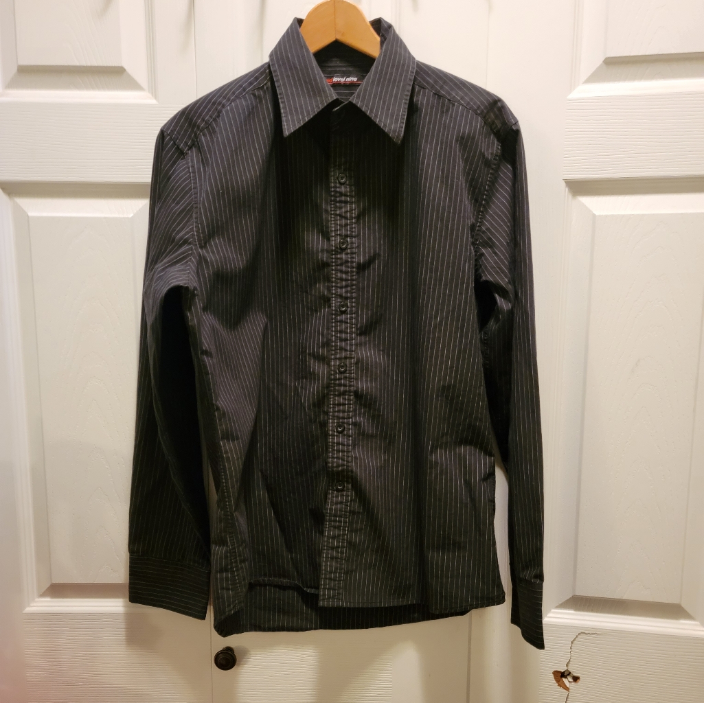 Red Line Nine Black & Gray Pin-Stripe Long Sleeve Shirt Size L